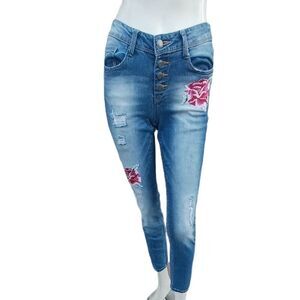 61276...Black Daisy Skinny Jeans 0/24 Size